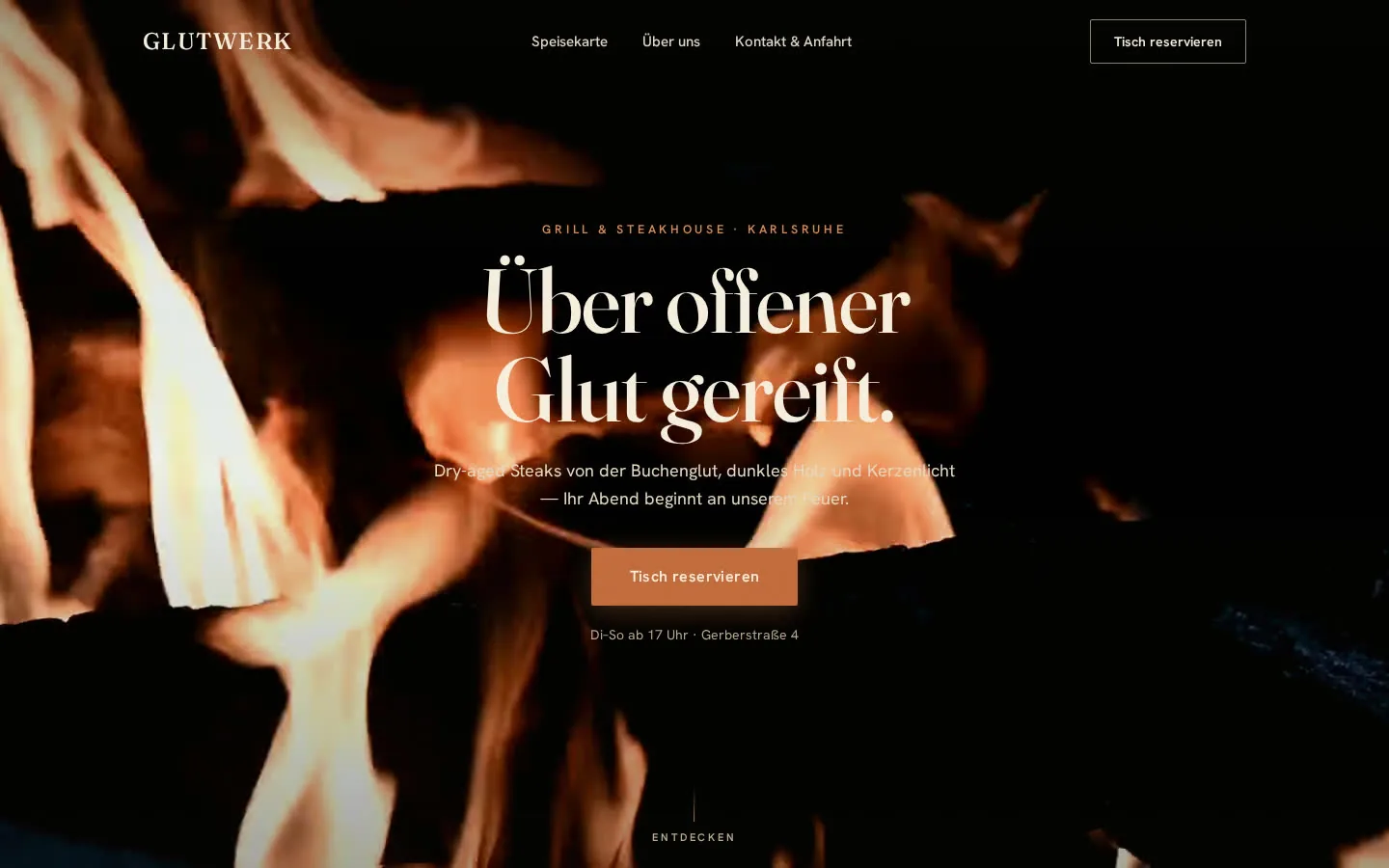 GLUTWERK — Steakhouse · Karte & Reservierung